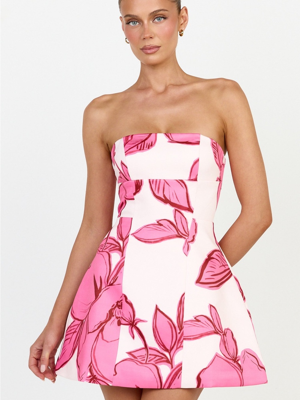 Showpo Catharine Mini Dress - Strapless A Line Dress in Bouquet Di Fiori Print